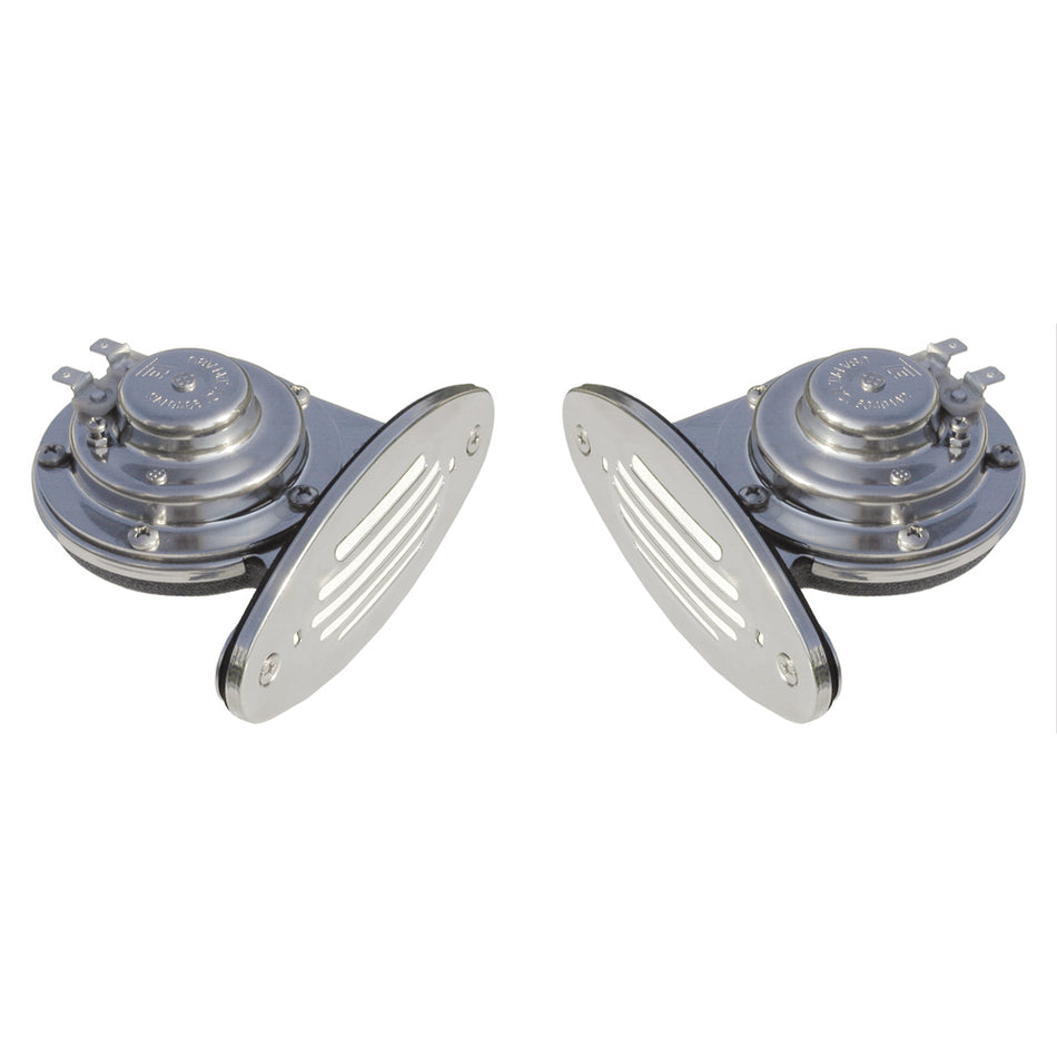 Schmitt Marine Mini Stainless Steel Dual Drop-In Horn w/Stainless Steel Grills High  Low Pitch [10055]